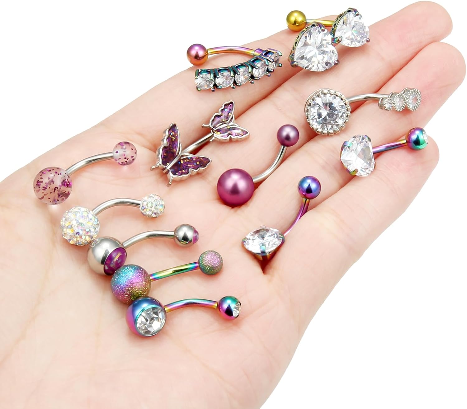 Vsnnsns 14G Belly Button Ring Piercing Jewelry 316L Stainless Surgical Steel Heart CZ Opal Butterfly Navel Rings Reverse Belly Button Ring Navel Piercing Jewelry for Women Men Hypoallergenic - Image 6