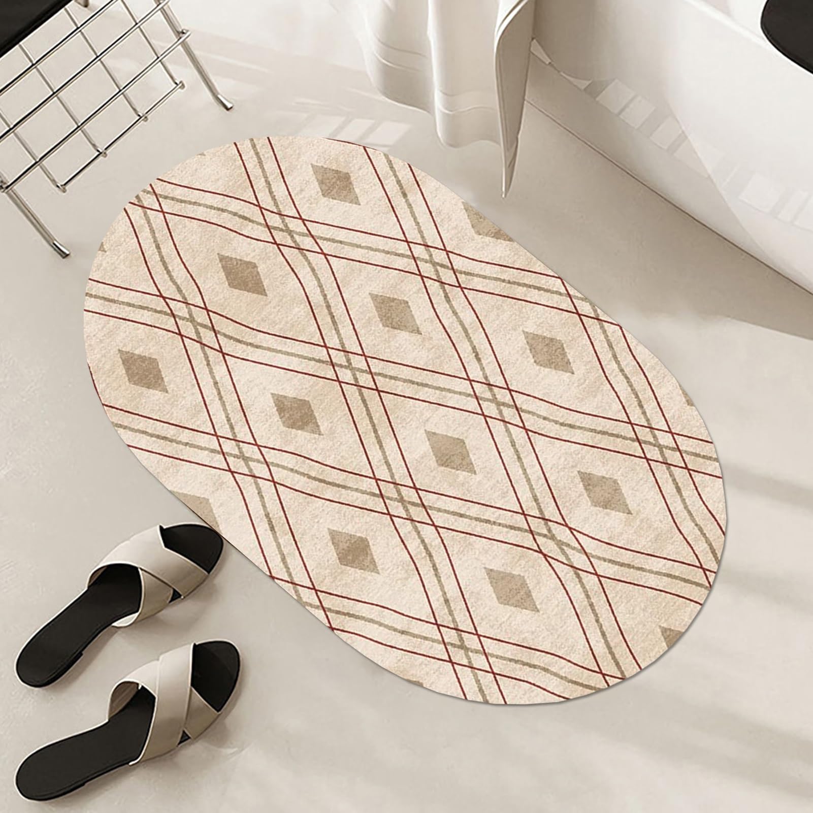 Alfombra ovalada moderna de pelo corto, textil antideslizante lavable para el dormitorio