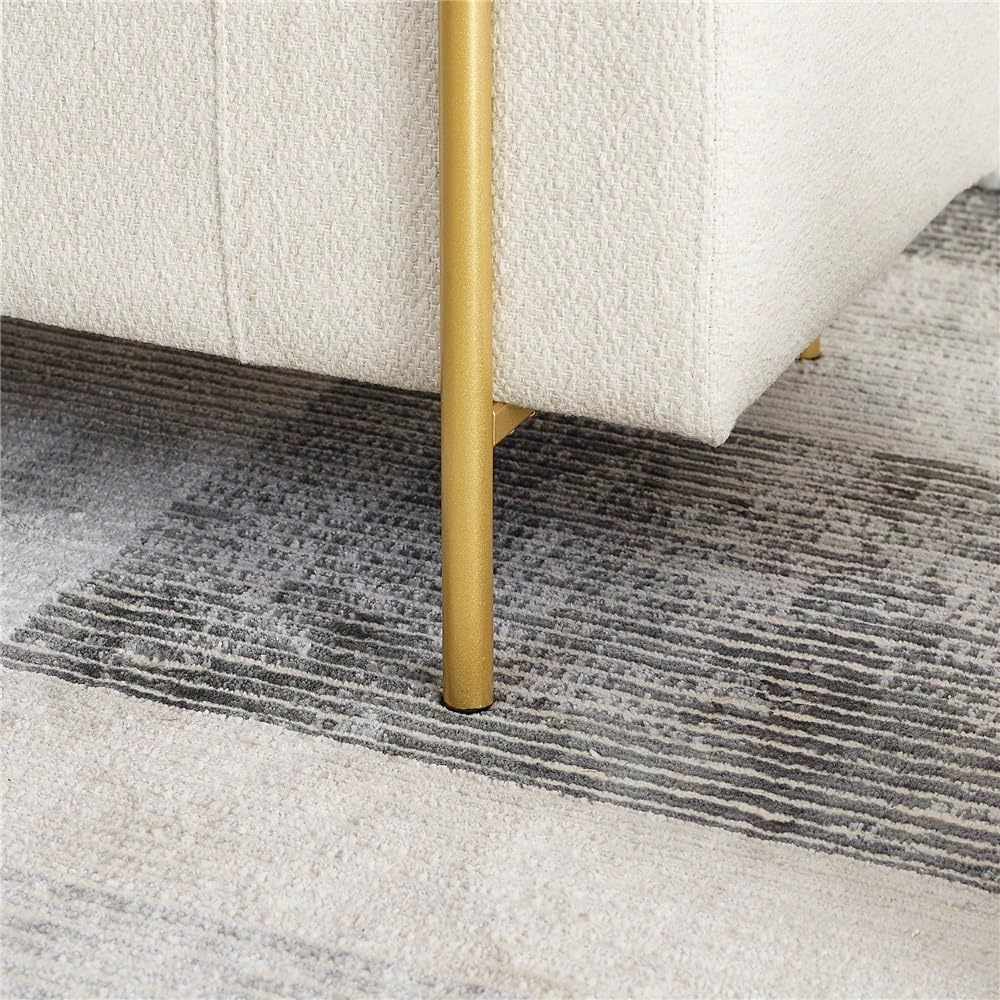 Moderno Elegante Banco de Almacenamiento tapizado de Lino con Brazos cilíndricos y Patas de Hierro for Pasillo, Sala de Estar y Dormitorio. Decorativo(Beige)