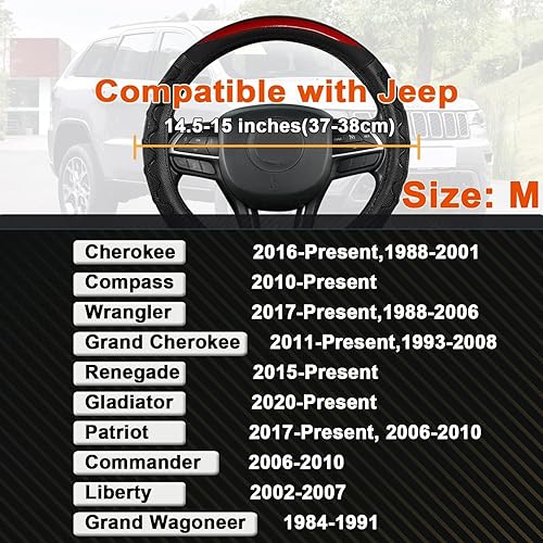 Miniatura 2 de GIANT PANDA Cubierta del volante para Jeep Wrangler, cubierta del volante del coche para Jeep Grand Cherokee y Cherokee - Rojo