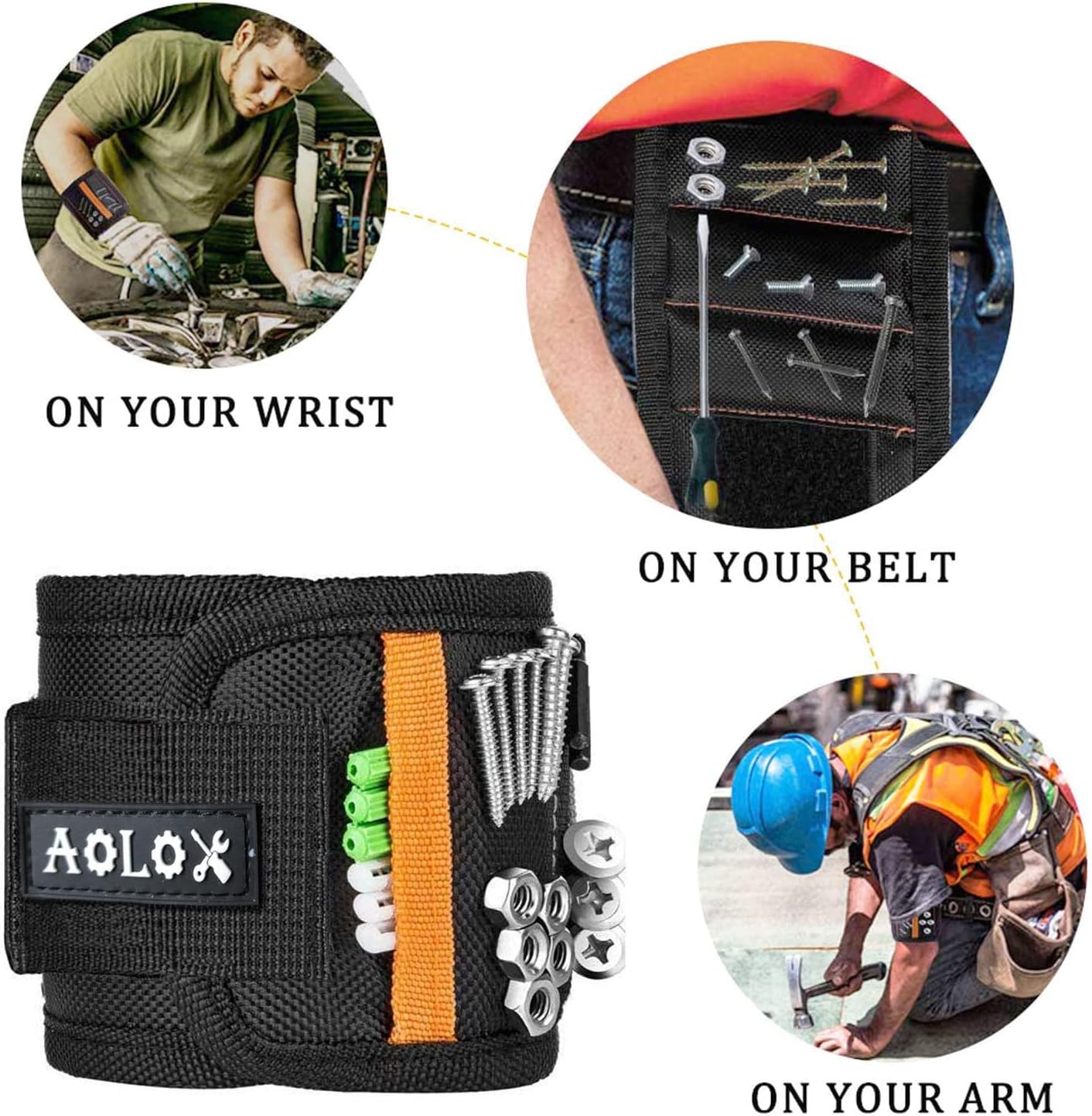 AOLOX Magnetic Wristband Gadgets for Holding Screws Nails Drill Bits Bolts Unique Tool Gift for Men, Father/Dad, Husband, Boyfriend, Handyman