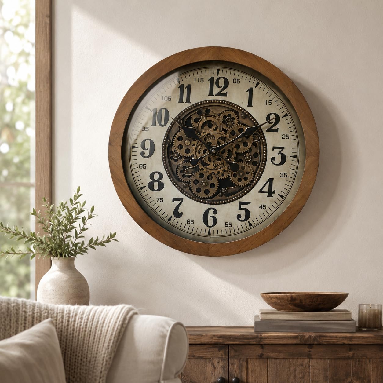 Horloge murale à engrenages pour un salon industriel et vintage