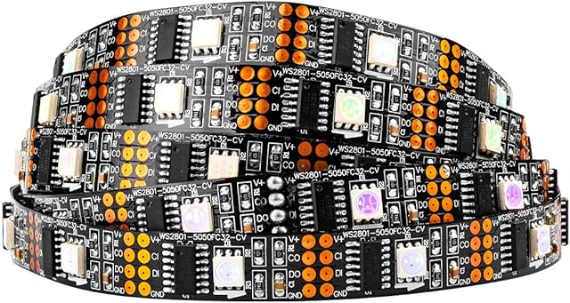 BTF-LIGHTING Individually Addressable WS2801 Light LED Strip 5050 SMD RGB 32LEDs/m 3M 9.8ft 96LEDs IP30 Non-Waterproof Black PCB Pixel Light DC5V 4PIN for Living Room Bedroom Kitchen DIY Decoration