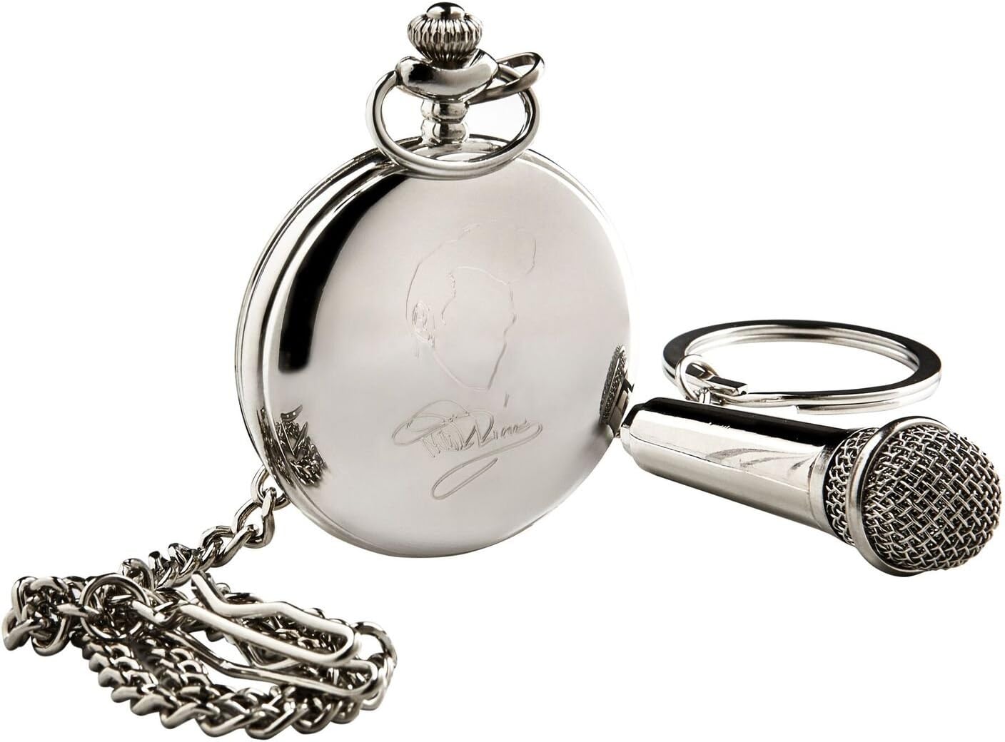 Morrissey Signed Silver Pocket Watch and Microphone Keyring Collectors Set in Wooden Gift Case Fans Gifts The Smiths