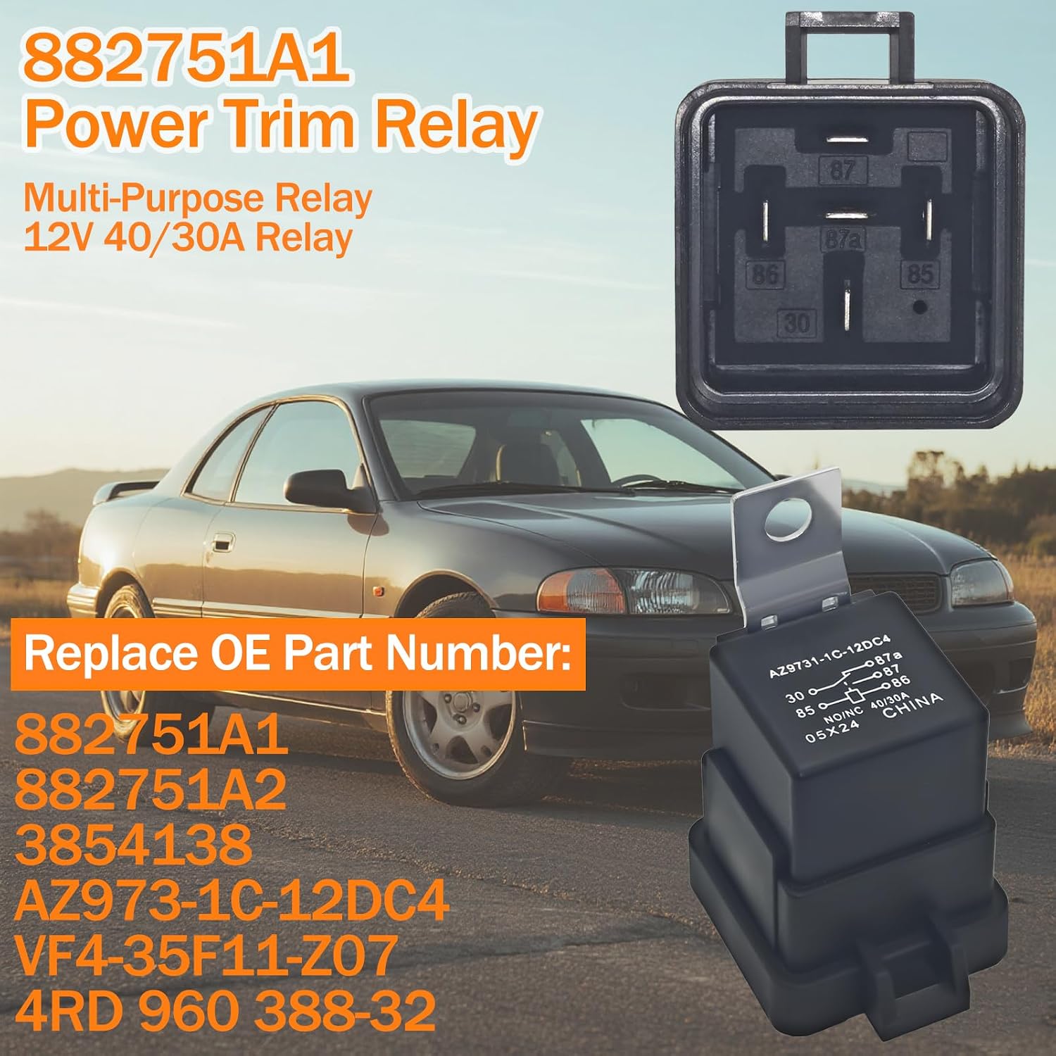 882751A1 Power Trim Relay (Pack of 2) Compatible with Mercury Mariner Outboards 20-300HP - 12V Tilt Trim Solenoid Replacement Compatible with 882751A2, Hella 4RD 960 388-32, VF4-35F11-Z07