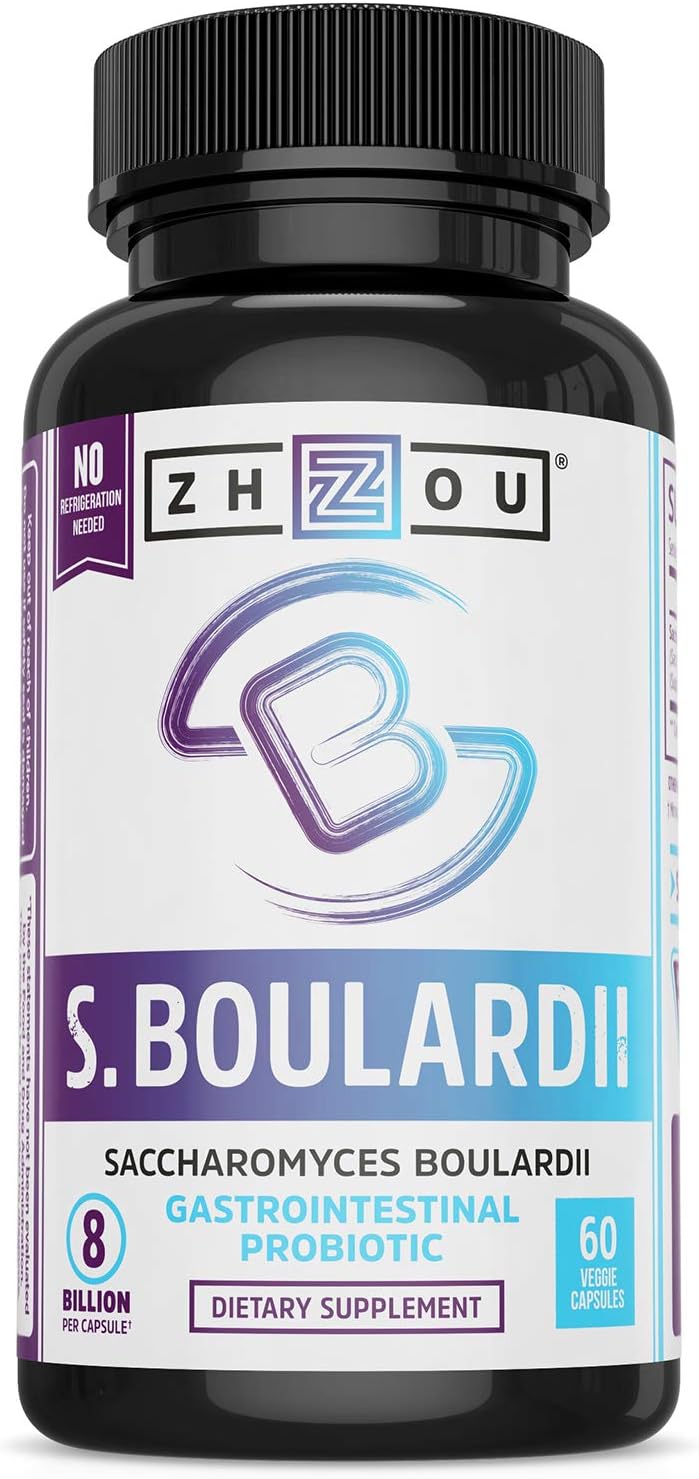 ZHOU S. Boulardii Probiotics - Saccharomyces Boulardii Supplement for Gut Health, Mens and Womens Daily Digestive Health Support, 8 Billion CFUs for Healthy Microbiome - 60 Veggie Capsules