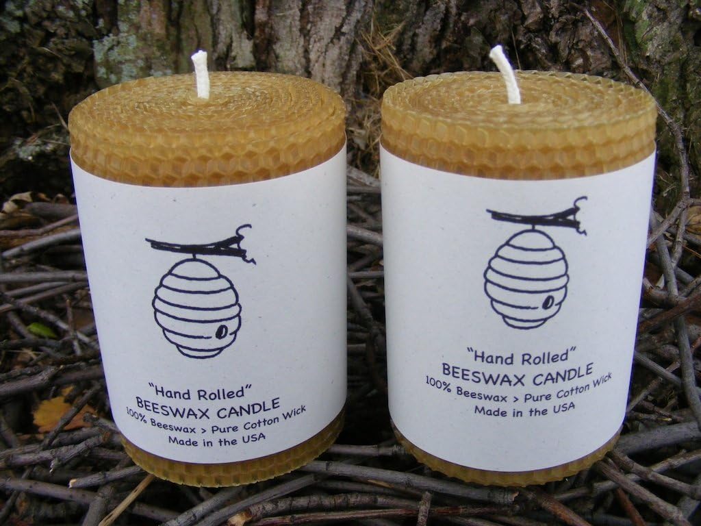 100% Beeswax Pillar Candles - Set of Two - 4" Pillars - Raw Beeswax