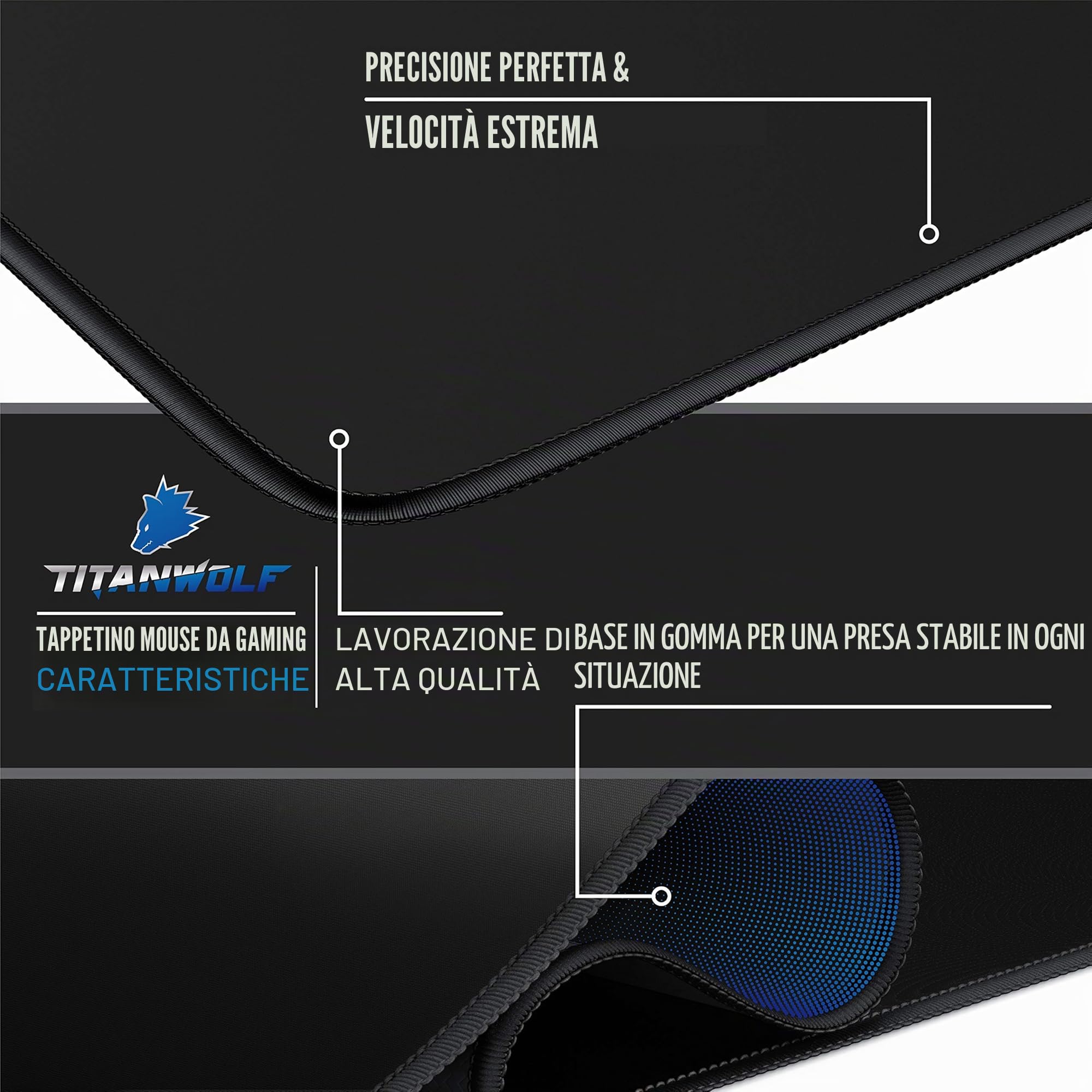 Titanwolf Tappetino per mouse da gaming 1200x600 mm XXXL Topepad
