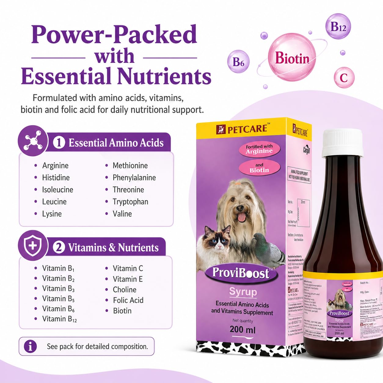 ProviBoost Pet Dog Multivitamin Syrup with Amino Acids, B Vitamins, Vitamin C, Biotin and Choline, Supports Energy, Growth, Appetite, Skin Coat and Daily Nutrition for Puppies Adult Dogs, 200 ml 3