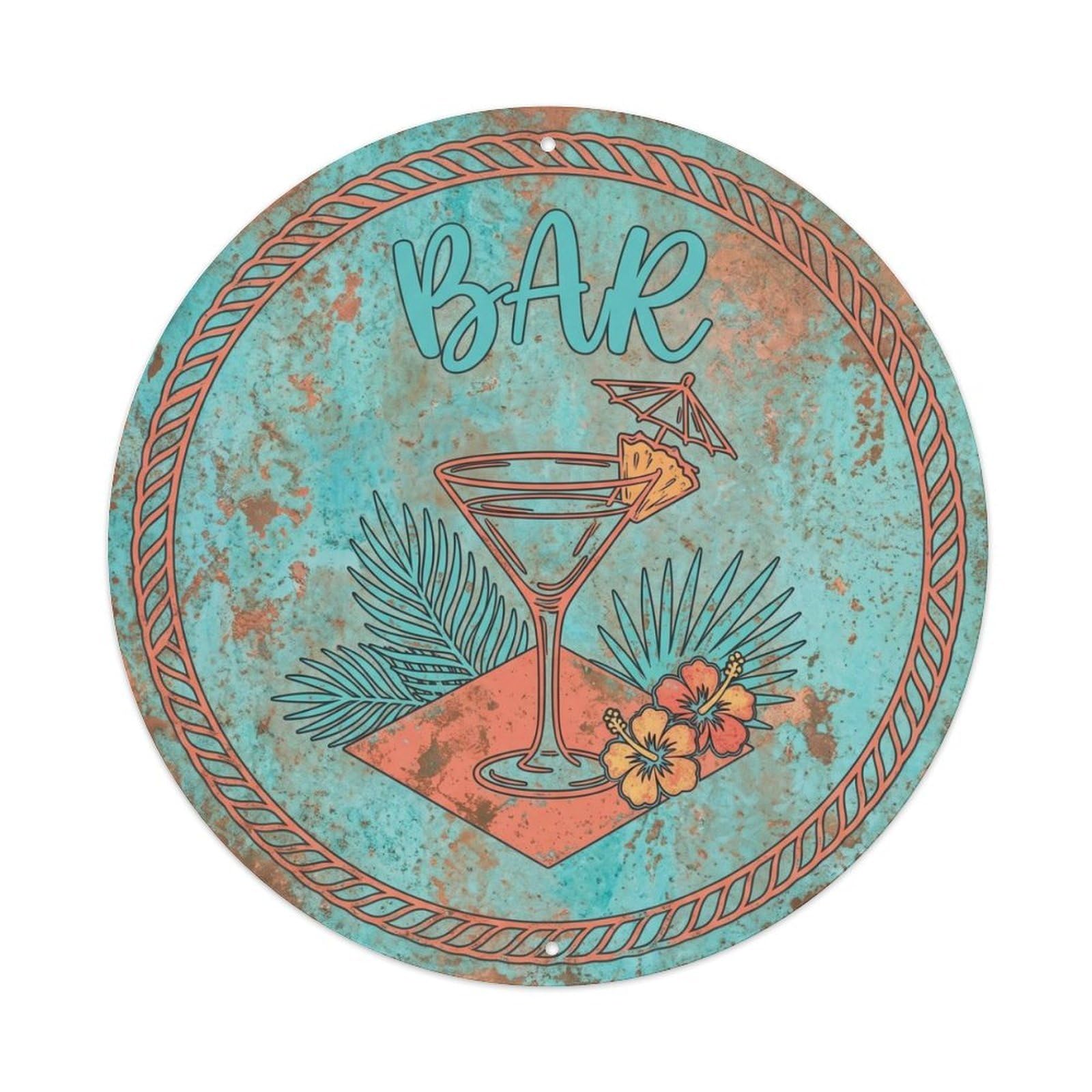 BAR Tropical Paradise Ornament Metal Tin Sign Plaque Wall Decor for Cafe, Club Bar, Office, Home Garden Round Metal Poster 8x8Inch
