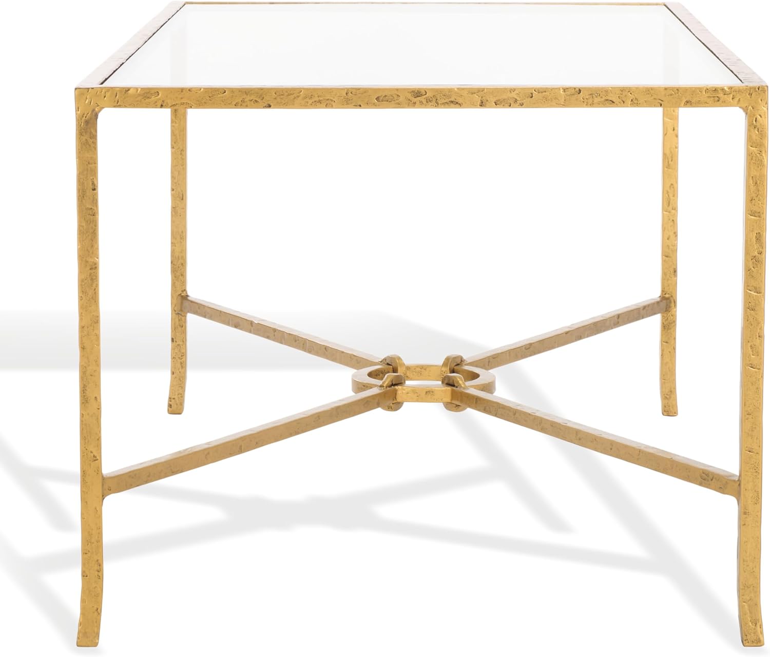 SAFAVIEH Couture Collection Tauri Brass Metal Glass Top Rectangle Coffee Table (Fully Assembled)