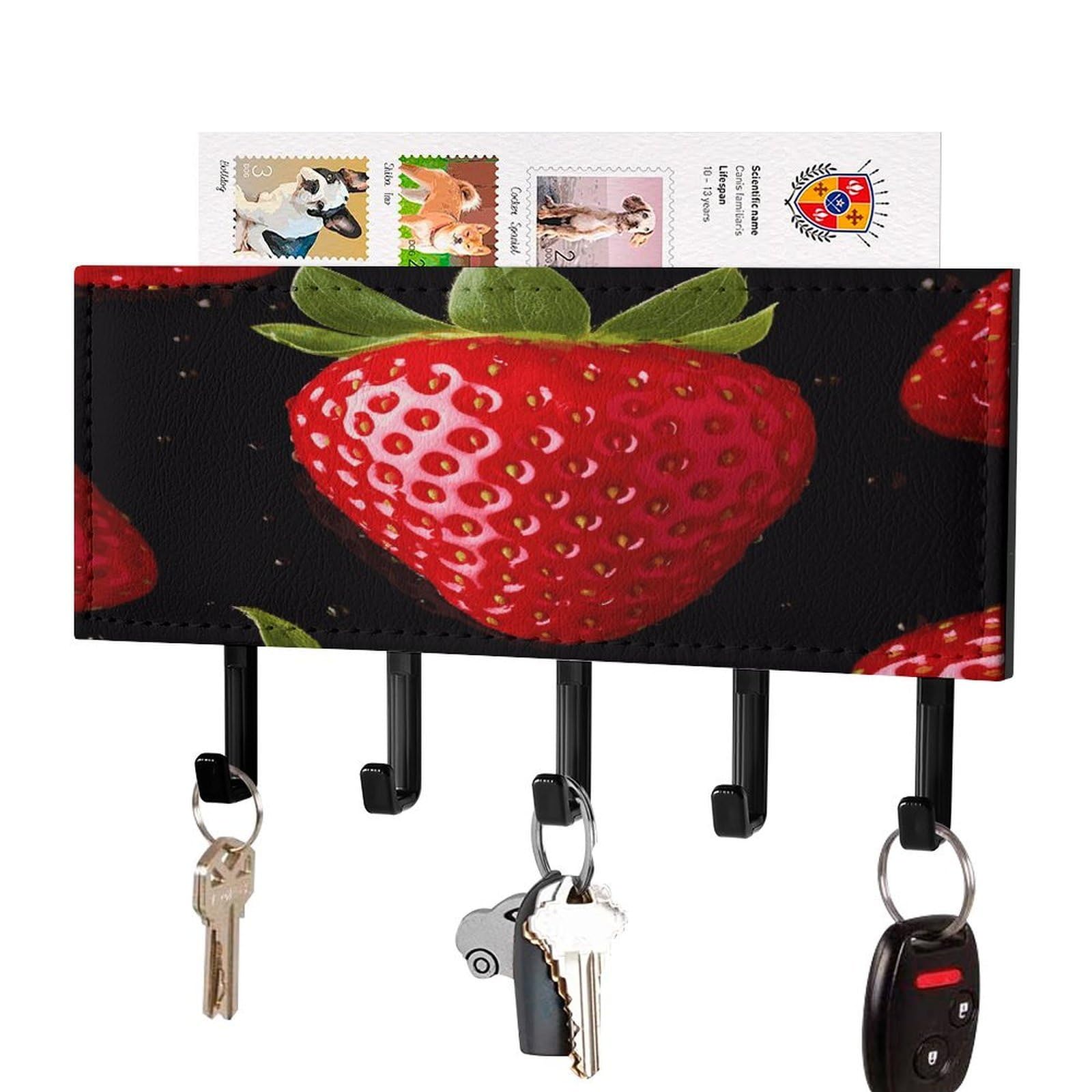 LDGSUPH Strawberry Key Holder Wall Mount Key Hanger with 5 Hooks Fashion Key Organizer Rack Hanging Key Hooks with Mail Organizer Key Rack for Home Entryway Hallway Black-Style