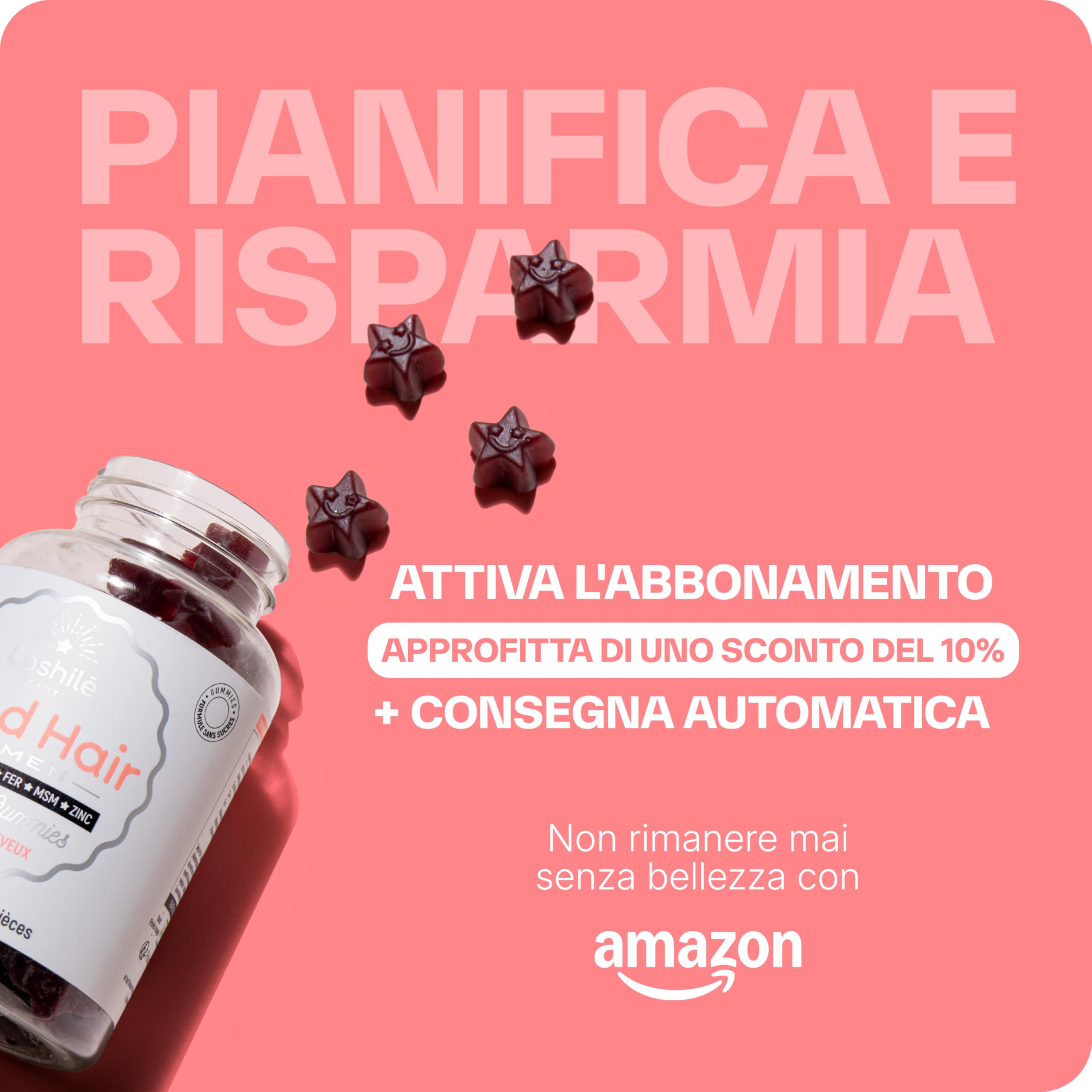 Lashilé Beauty - Integratore alimentare anti-caduta capelli - Crescita e Fortificazione capillare - Good Hair Women - Made in France - Biotina Zinco Ferro MSM Vitamine B6 - Cura 3 Mesi 180 Gummies