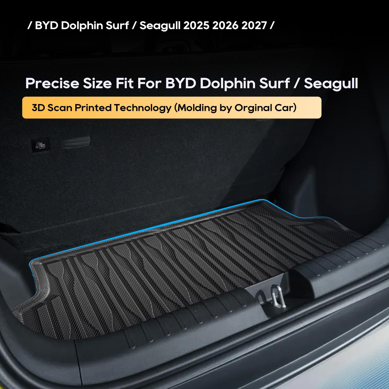 YEE PIN Gumowa mata do bagażnika Oryginalna dla BYD Dolphin Surf 2025 2026 2027, wodoszczeliwa antykurzowa gumowa mata ochronna do samochodów ciężarowych dla akcesoriów Seagull EV (nie do Dolphin)