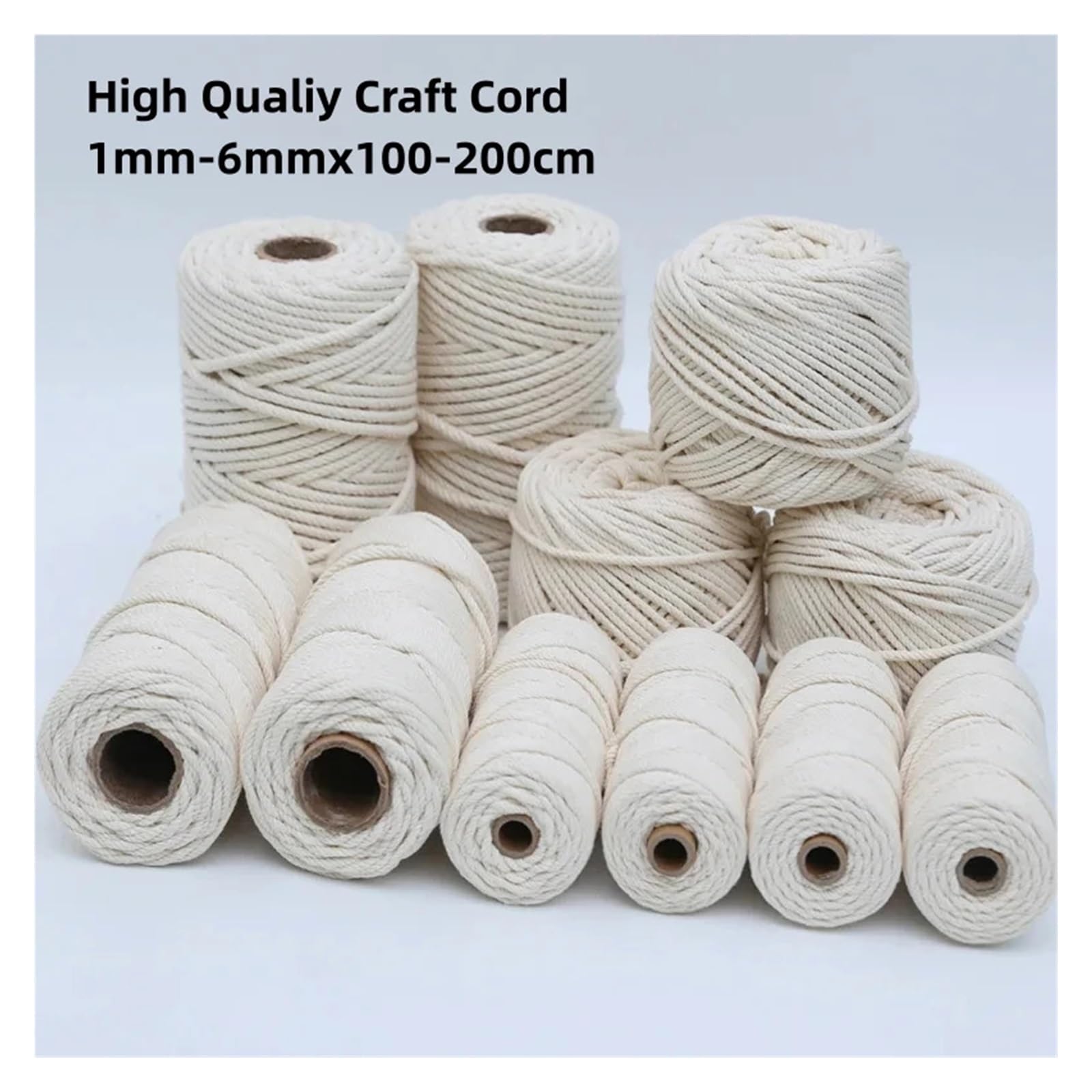 Sznurek bawełniany, Cotton Macrame Cord Braided Round 1-6mm 100-200m For DIY Crafts And Plant Hangers(2mm,200m)