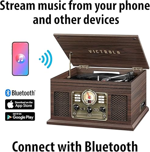 Miniatura 2 de Victrola Hawthorne - Reproductor de discos Bluetooth de 3 velocidades (33 13, 45, 78 RPM) con CD, cassette, radio FM y altavoces estéreo integrados,