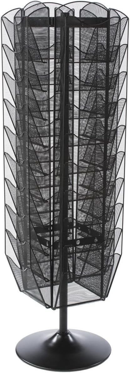 Displays2go Rotating Magazine Rack, 40 Pockets with Dividers, Rotating (Black Steel)