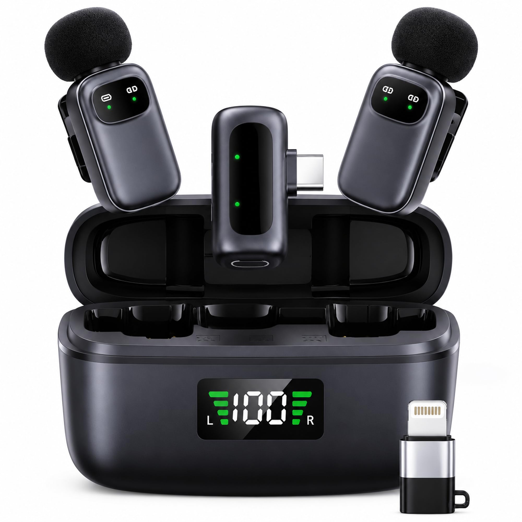 Mini Wireless Lavalier Mikrofon für iPhone/Android, Ansteckmikrofon mit Rauschunterdrückung, AI Voice Changer, 30h Ladehülle, Plug & Play Mini Mikrofone für iPhone Vlogging, Videoaufnahme