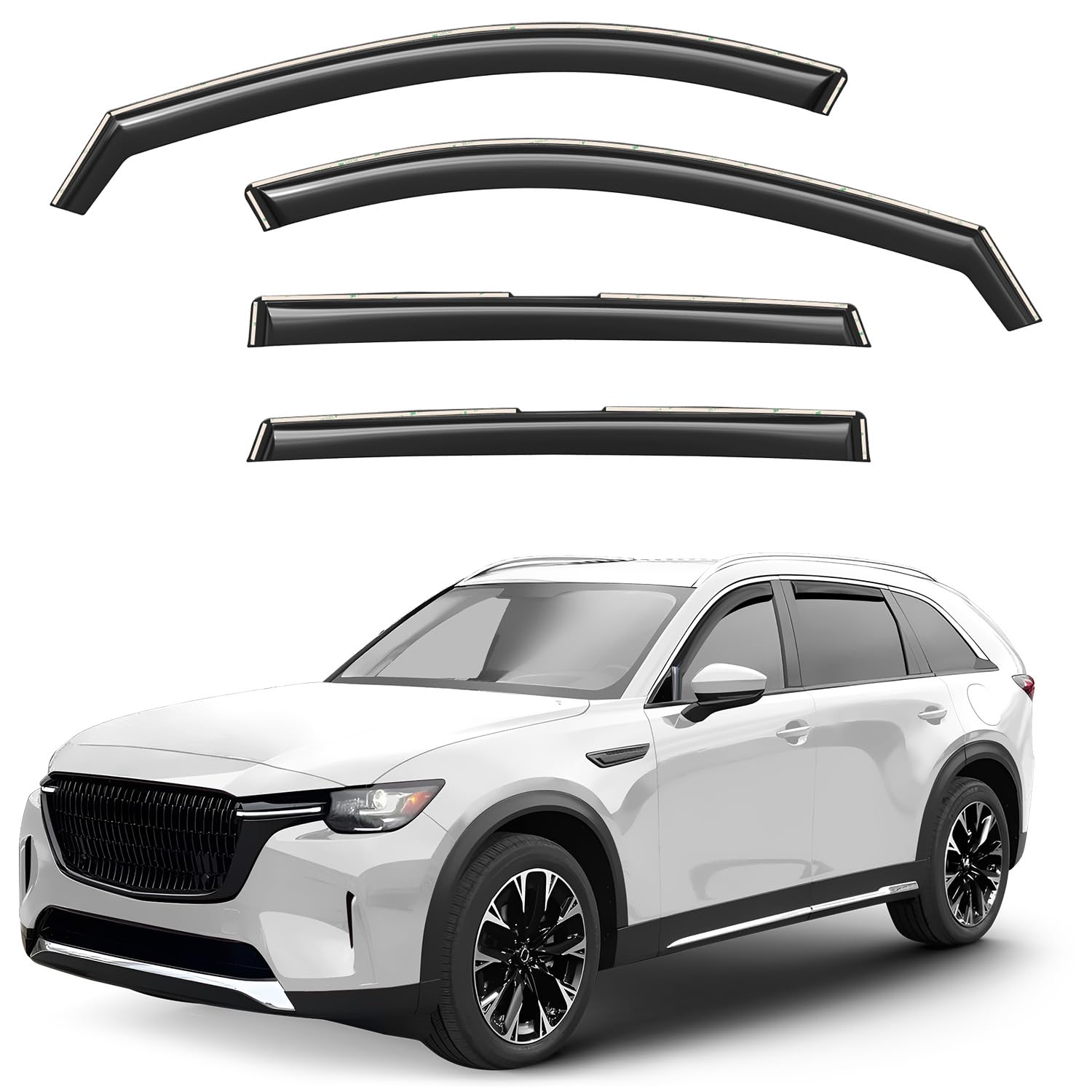 Window Deflectors Smoke Tinted in-Channel Side Window Vent Visor Deflectors Rain Guards Compatible with Mazda CX-90 2024-2026 - 4 pcs. GW0844