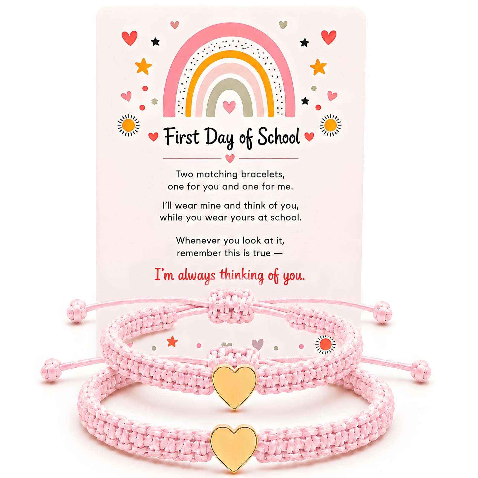 First Day of Kindergarten Bracelets for Mommy and Me Back To School Gift Matching Bracelets, Mother Daughter Bracelets Pre-K Gifts for Girls Boys, Heart Wish Adjustable Bracelets