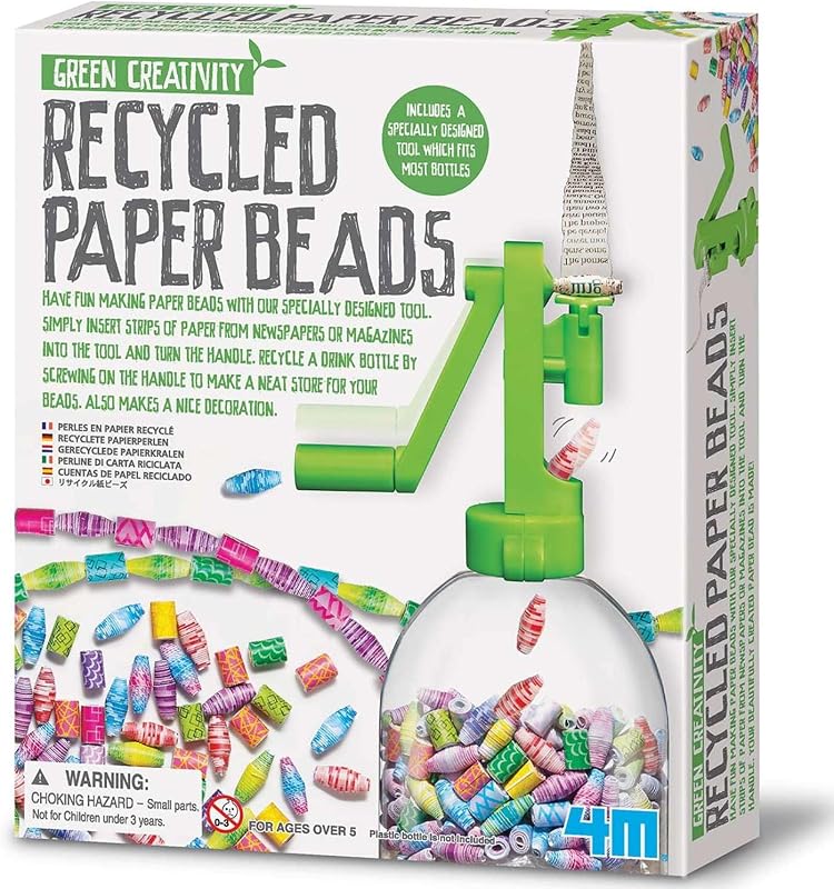 Rhode Island Novedad Kit de cuentas de papel reciclado de creatividad verde de 4 m | El juego de fabricación de joyas ecológico incluye herramientas e instrucciones para transformar papel de desecho en artesanías de cuentas únicas y coloridas.