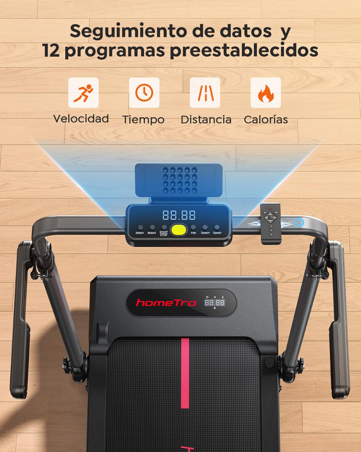 Cinta de Correr Hometro 3.0 CV Plegable con Inclinación 7%, 12 km/h, Pantalla Dual y Pasamanos Ajustables para Escritorio