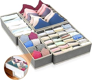 DASIAUTOEM Organisateur de Tiroir Pliable, Organiseurs de Tiroir pour Sous-Vètements Boîte de Rangement à Compartiment Non-tissé pour Soutien-Gorges, Chaussettes, Foulard, Cravates, Gain de Place