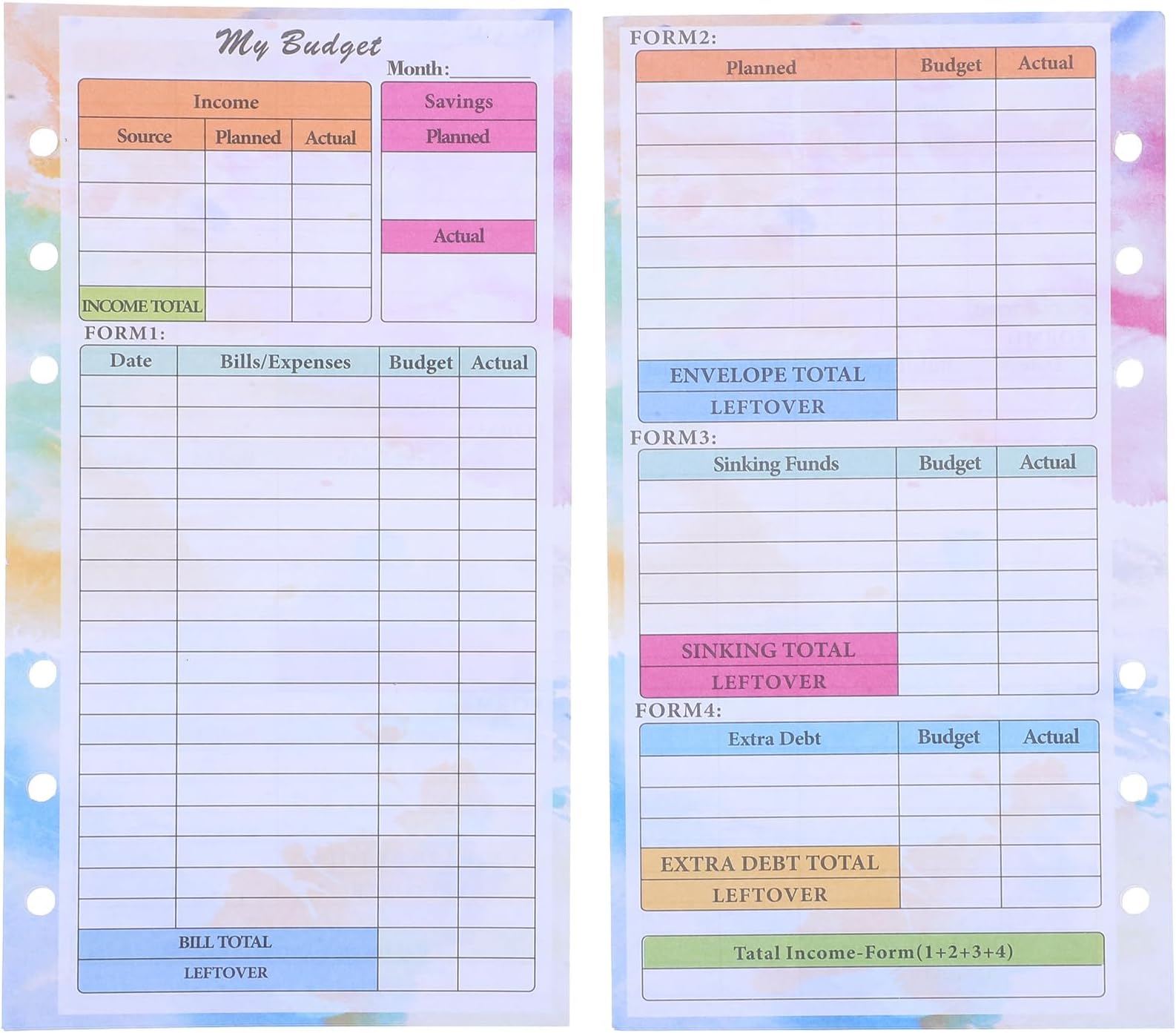 VILLCASE 14 Sheets A6 Cash Stuffing Binder Inserts with 6-hole Punched Refillable Budget Planner Refills Monthly Weekly Expense Organizer Paper for Personal Wallet Planner