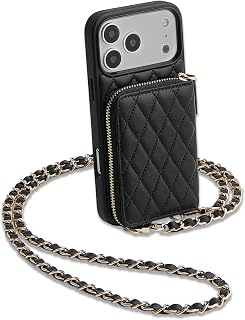 LAMEEKU for iPhone 17 Pro Max Wallet Case with Card Holder, Quilted Leather Crossbody Zipper Purse for Women 6.9'' Black