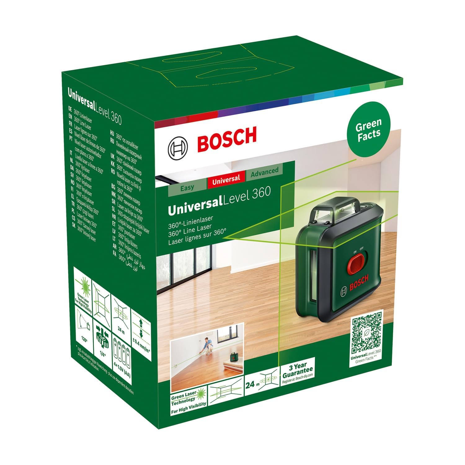 Bosch Home And Garden Laser Krzyżowy Universallevel 360 (Linie Laserowe: Pionowa + Pozioma, w Tym 360° do Wyrównywania Elementów w Całym Pomieszczeniu, Opakowanie Kartonowe)
