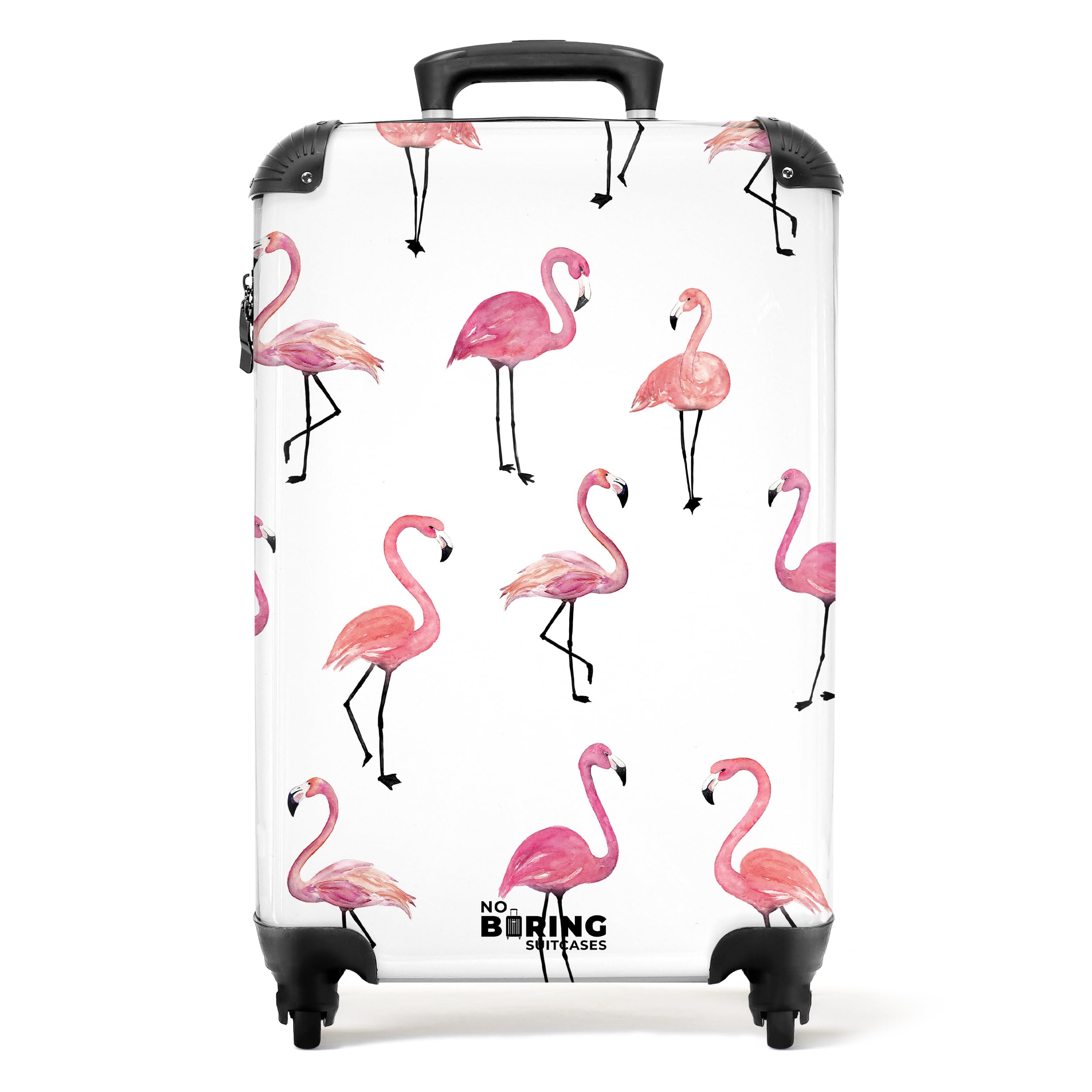 NoBoringSuitcases.com® Kinderkoffer Mädchen Reisekoffer mit Rollen – Flamingo Rosa Muster
