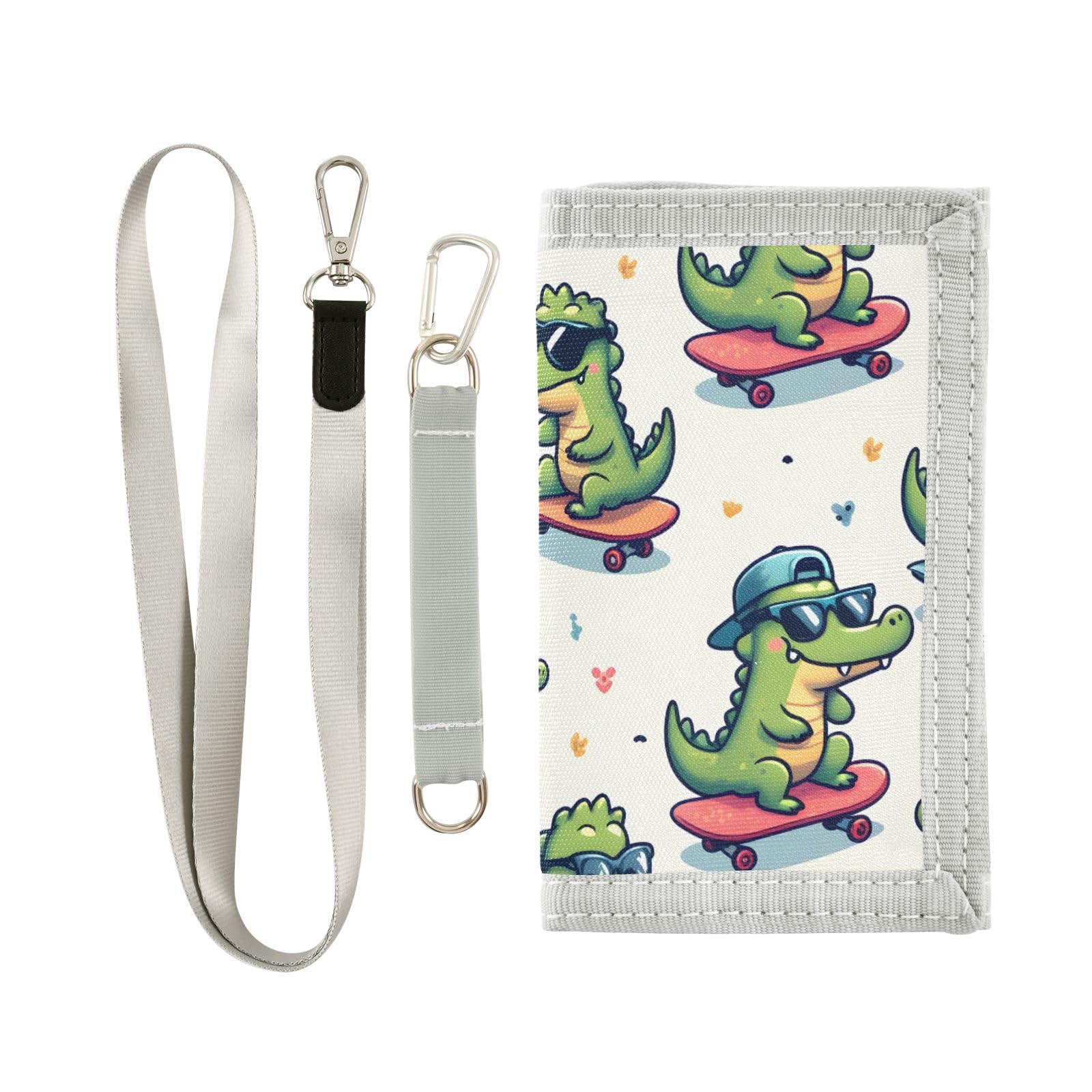 zyrtty Kids Wallets for Boys Girls Ages 4-18 Trifold, Cute Little Crocodile Skateboard Wallet with Zippered Coin Pocket and Card Holders, Novelty Wallet for Childrens Birthday Gifts