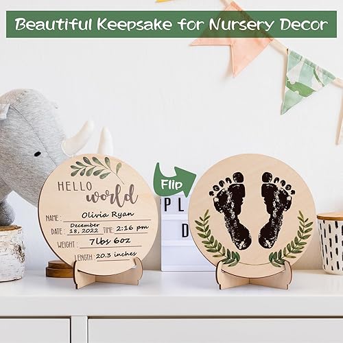 Miniatura 6 de Letrero de anuncio de bienvenida para bebé  Letrero de doble cara con nombre de Hello World recién nacido para hospital con marcador y soporte,