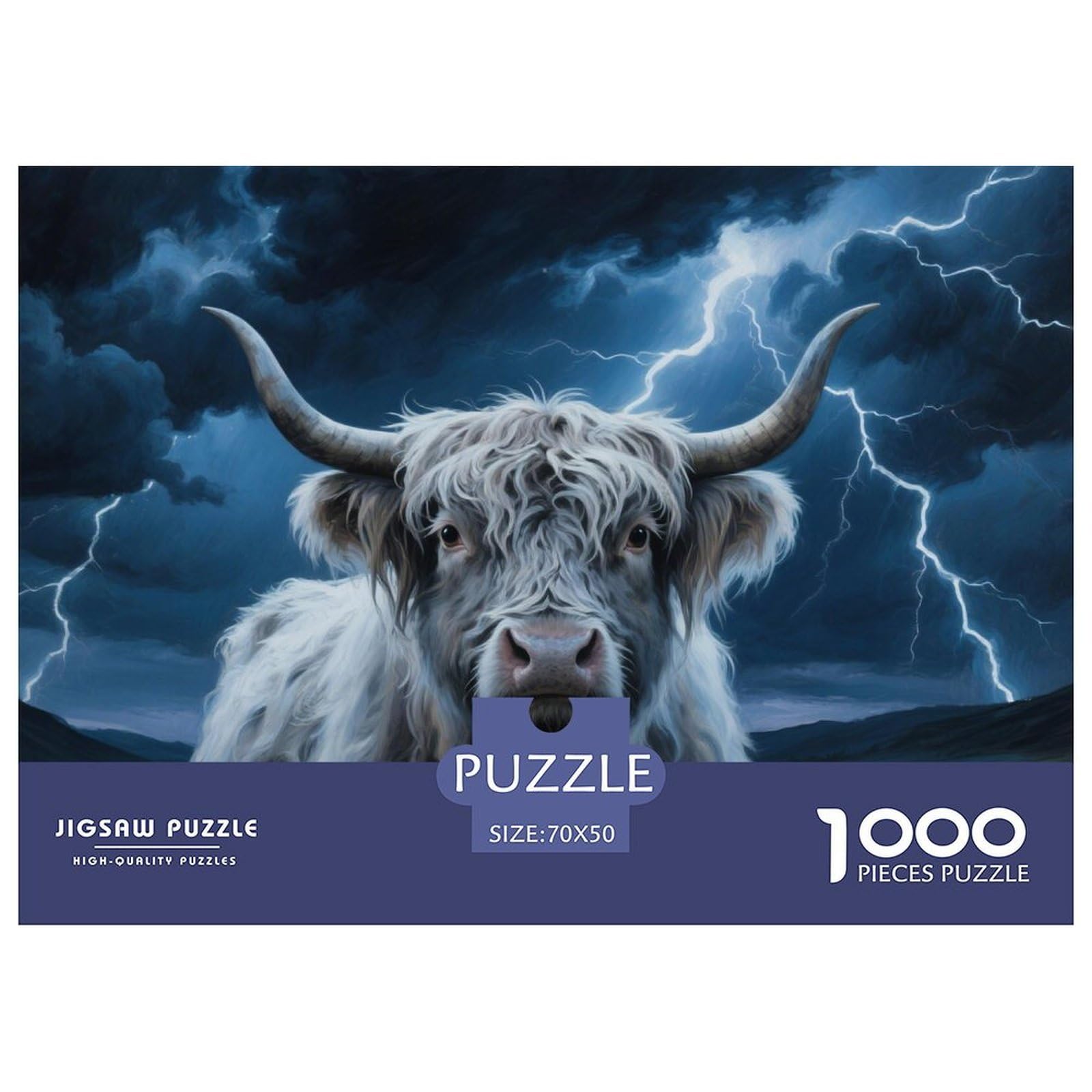 Highland Cattle Jigsaw Puzzles 1000 Piece Challenge Game for Adults,Thunderstorm Wilderness Impossible Jigsaw Puzzle 1000 Pieces Educational Games Home Decoration 70x50cm/1000pcs