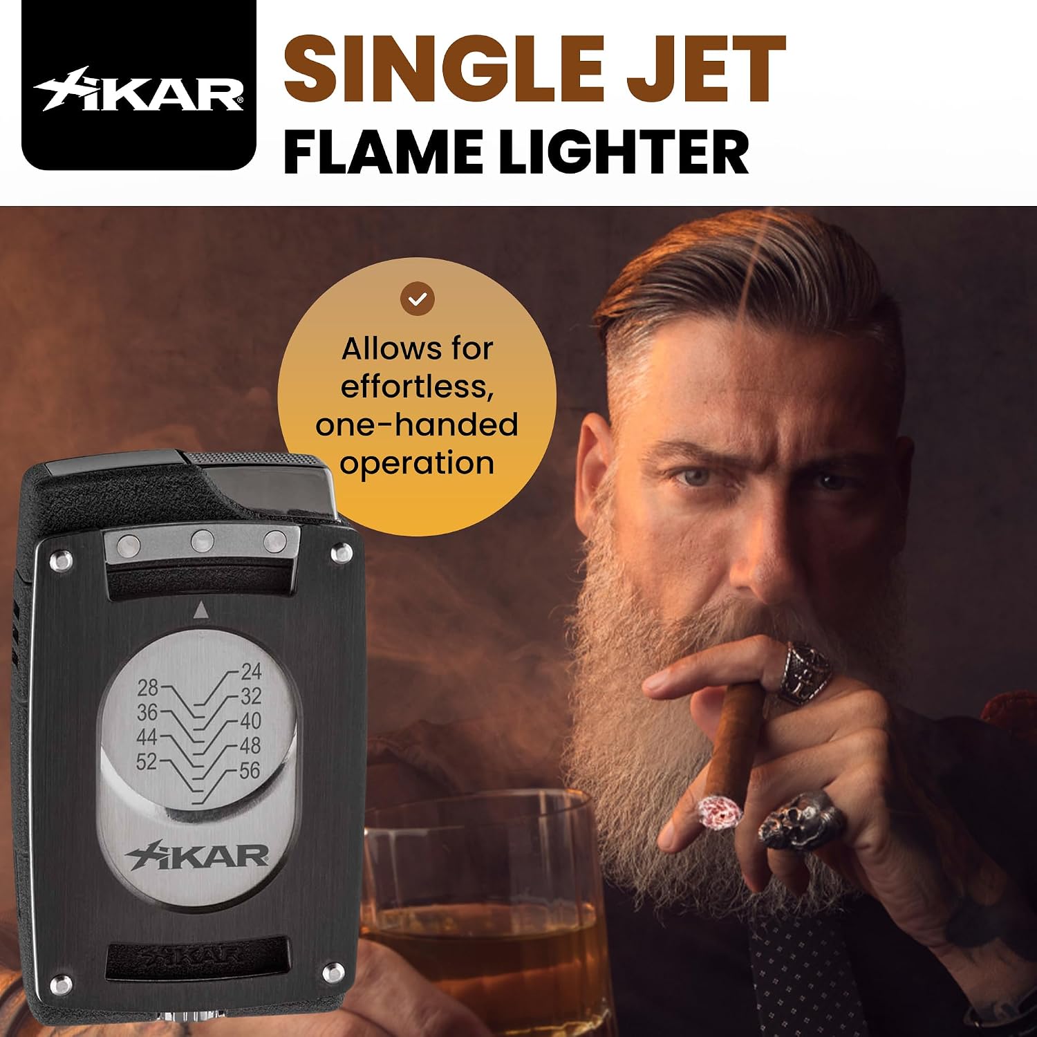 XIKAR Ultra Mag Single Jet Flame Cigar Lighter with Magnetic Ultra Slim Cigar Cutter, Windproof Butane Fuel Lighter, EZ-View Fuel Window, Adjustable Flame, Durable Metal Body & High Altitude-Tested