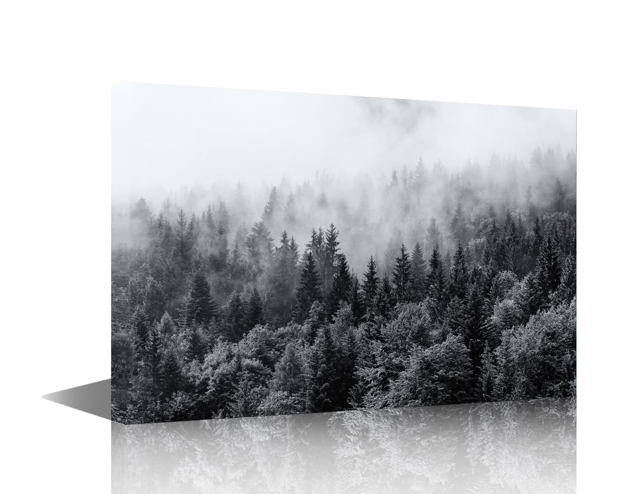 TISHIRON 1 Piece Canvas Wall Art for Bedroom Misty Woods Wall Art for Living Room Black and White Landscape Modern Artwork for Home Giclee Framed Ready to Hang 24x16in
