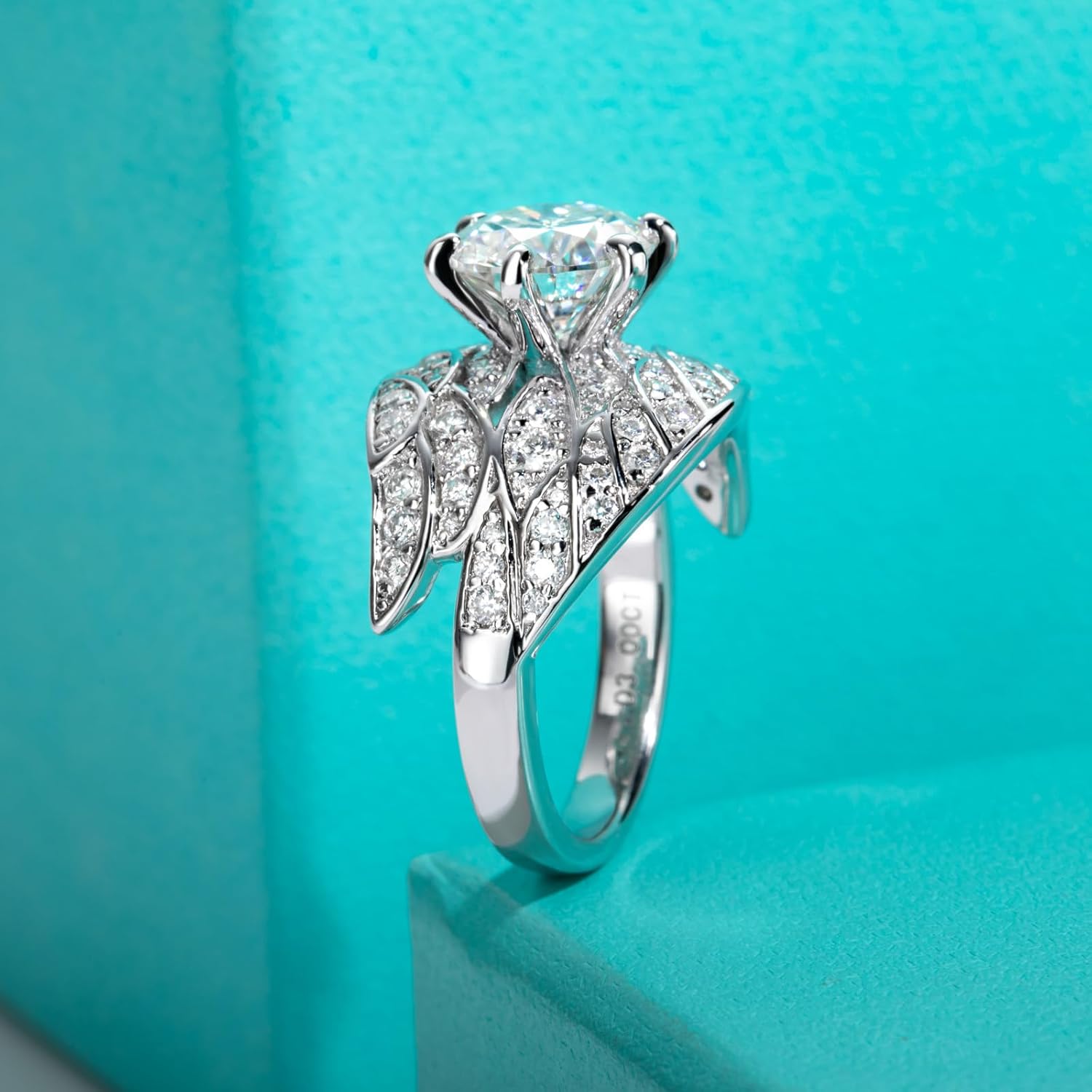 AnuClub Moissanite Angel Wing Engagement Ring D Color VVS1 925 Sterling Silver Feather Wedding Eternity Band Rings for Women with Certificate