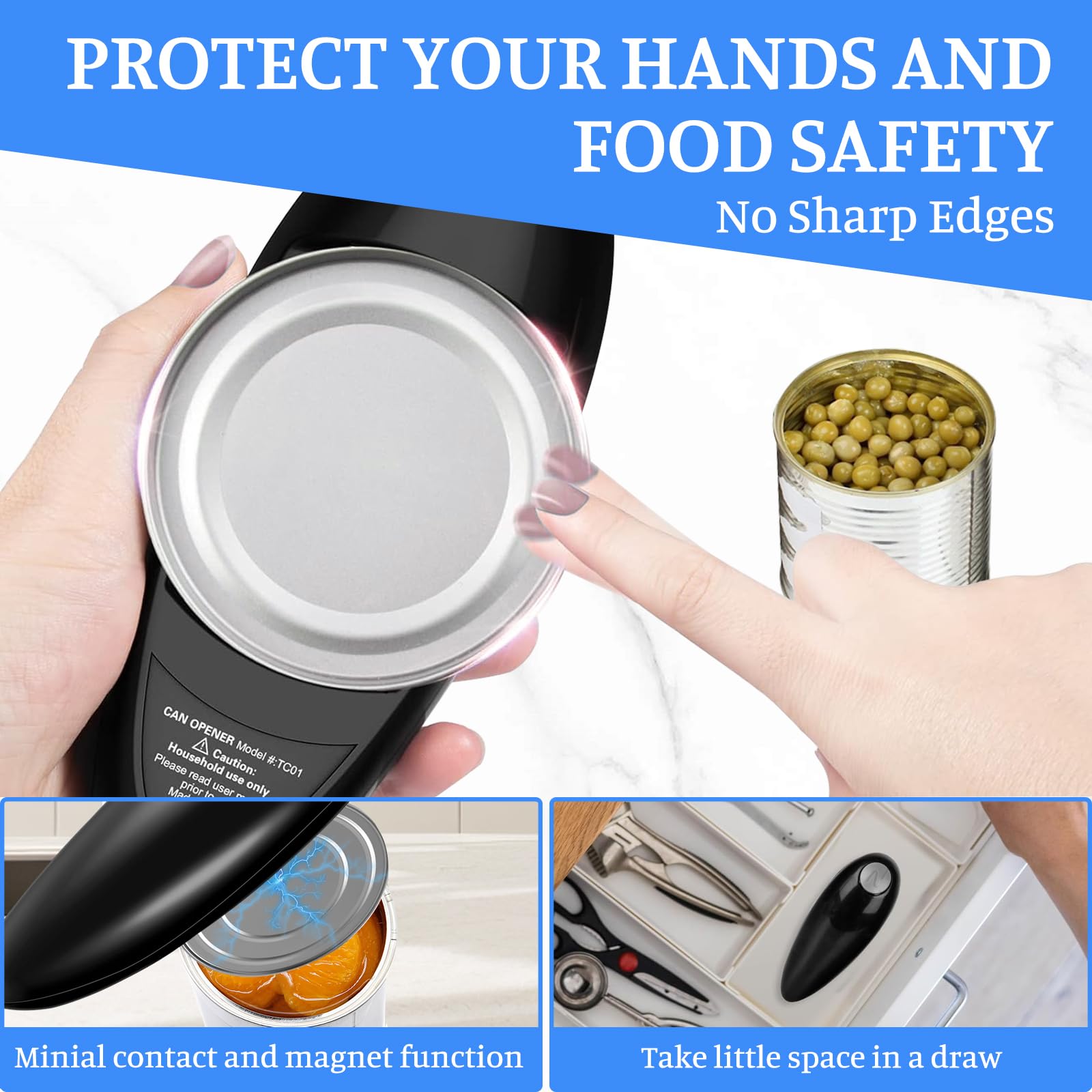 Apriscatole Elettrico, One Touch Automatico Apriscatole Mani Libere Design Compatto Senza Fili Gadget da Cucina con Bordo Liscio per Artritici/Anziani/Home