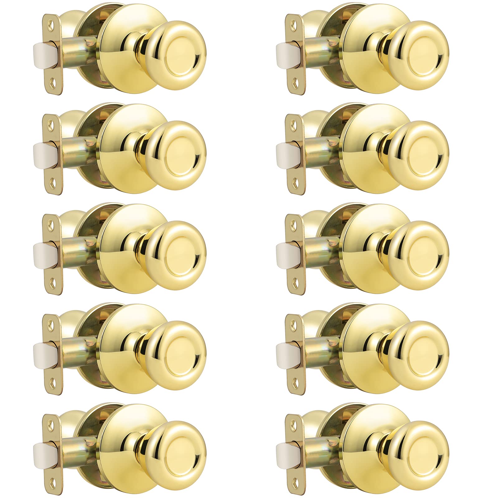 GOBEKOR Passage Door Knobs - 2 Pack Polished Brass -25