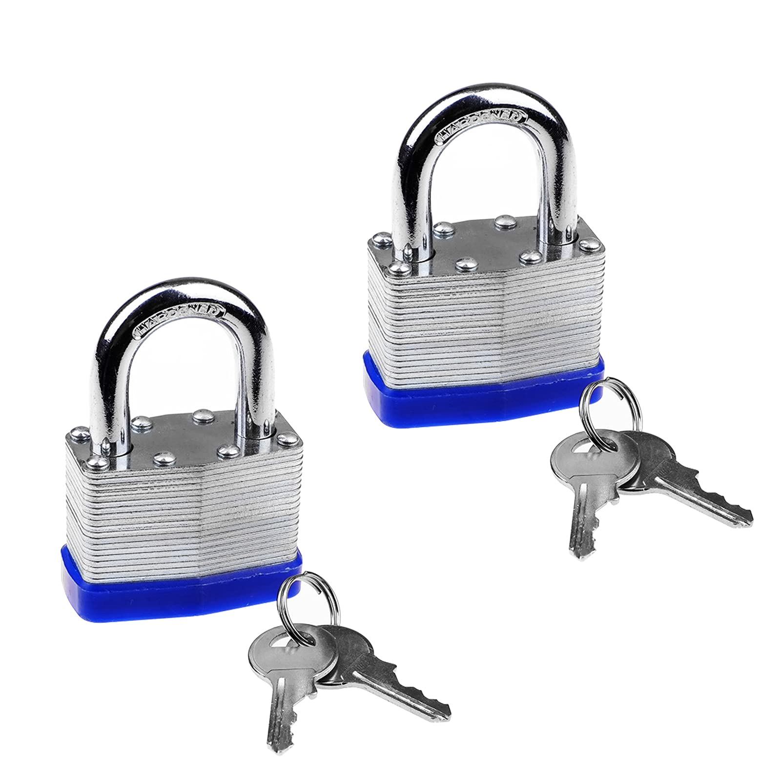 Lucchetto rinforzato resistente con chiave, lungo, resistente alle intemperie, laminato, per capannoni da giardino, garage, recinzioni, unità di stoccaggio, esterni, argento + blu
