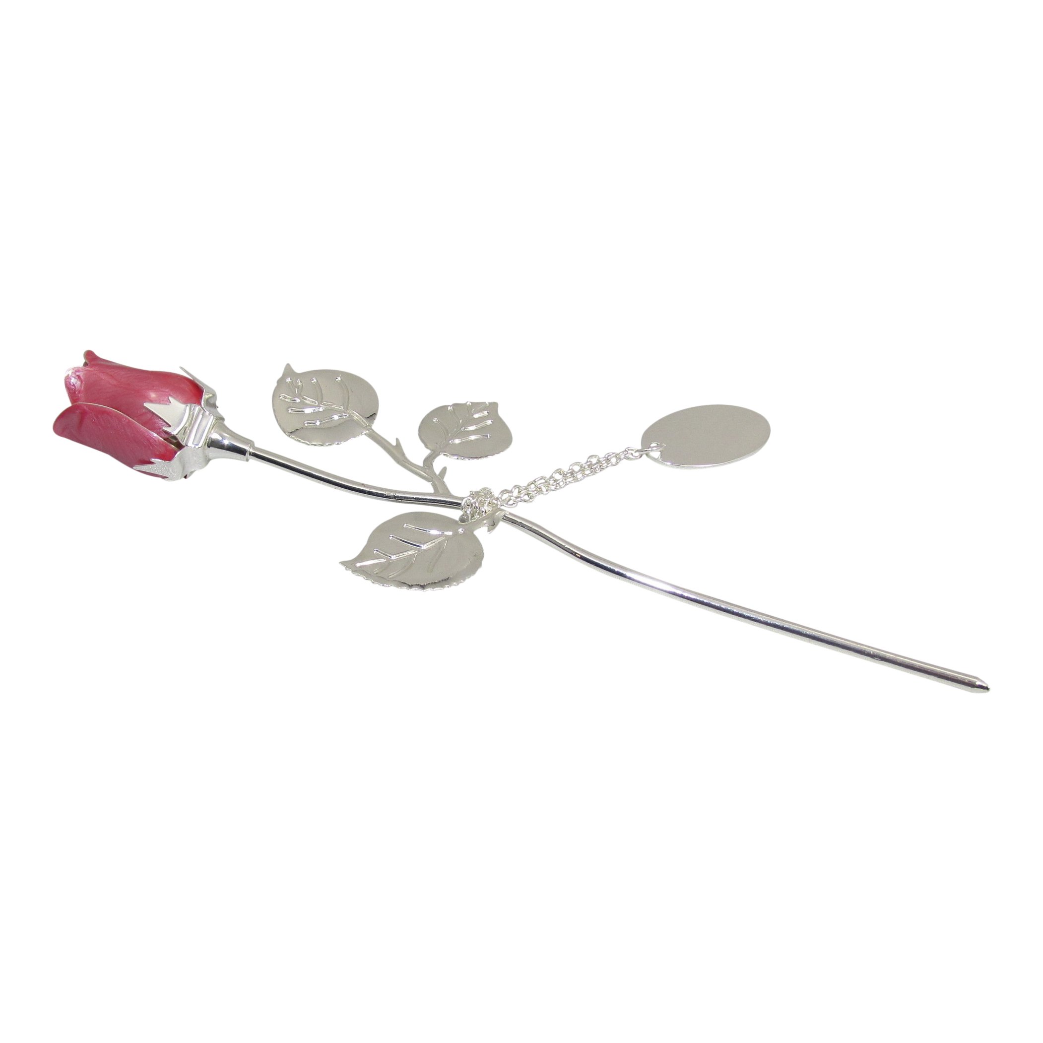 CGI 7.5 Inch Silver Plated Long Stem Pink Rose in Gift Box