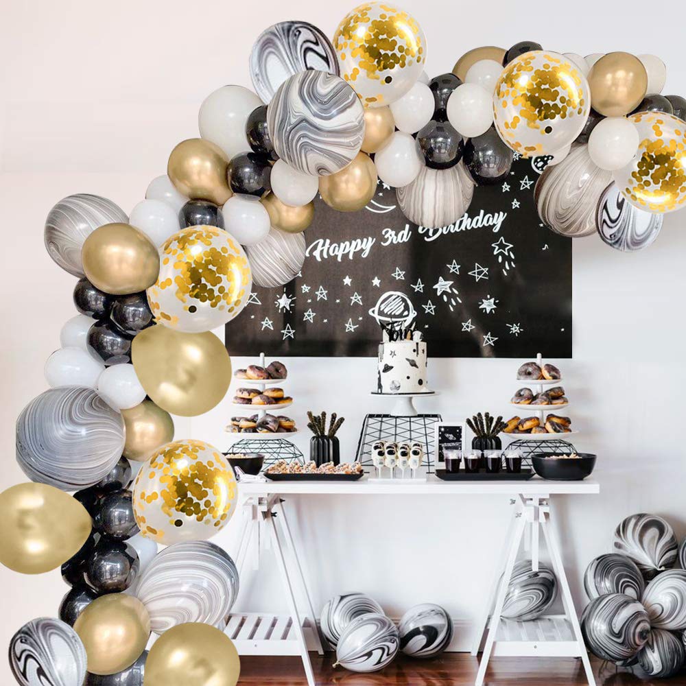 Balloon Arch Kit Black Gold White Marble 100 pcs Helium Balloons