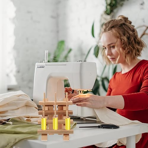 Miniatura 3 de Estante de hilo de madera para 12 carretes/conos, organizador de hilo plegable de madera, organizador de hilo de bordar para coser, bordar,