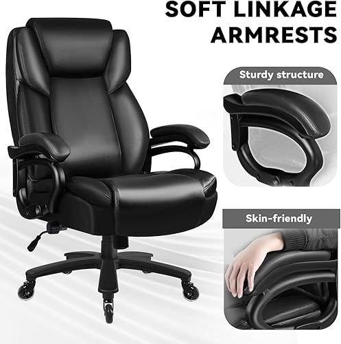 Miniatura 7 de Silla de oficina grande y alta, 500 libras, silla de cuero de oficina ejecutiva resistente para personas pesadas, silla de oficina ergonómica de