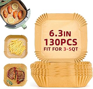 Katbite 6.3 Inch Air Fryer Liners, 130 PCS Square Air Fryer Liner Disposable, Non-Stick Greaseproof Air Fryer Accessories, Disposable Parchment Papers Liners for Air Fryer Microwave Oven Frying Pan