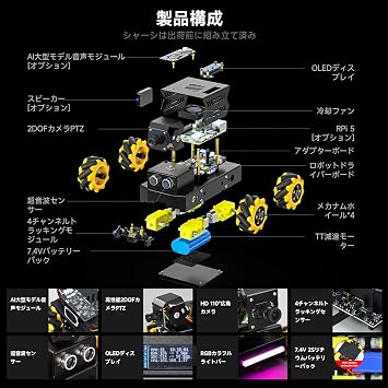 Yahboom AI Vision Robot Raspberry Pi 5 Car 2DOF HD Camera, Equipped with Mecanum Wheels. Compatible with Python Programming, Open Source DIY Robot Kit Recommended for Ages 16 and Up. For Raspberry
