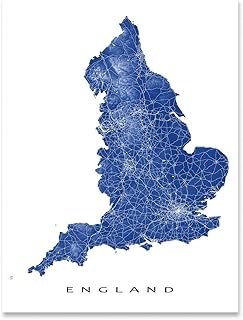 England Map of Wall Print 8x10, England Poster 24x36, Handmade Landscape England Art Prints, UK, London