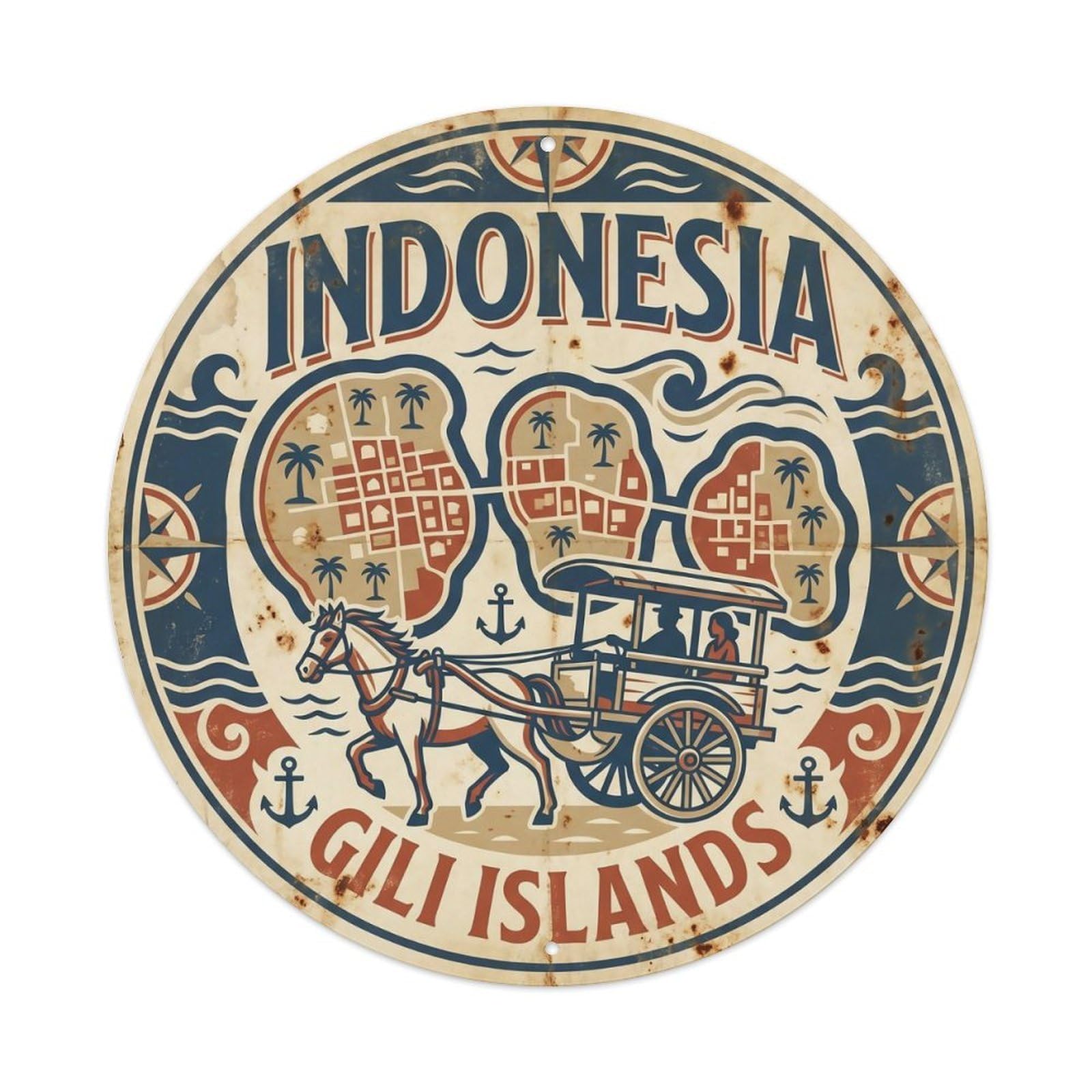 Odgynaw 8X8inch(20X20cm) Indonesia Gili Islands Beach Destination Tropical Shore Metal Tin Sign