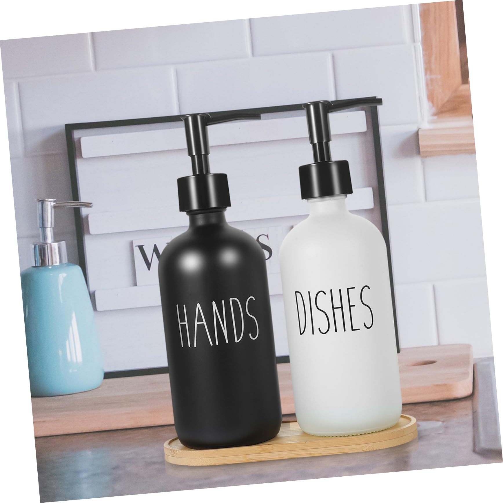 Happyyami Dispenser con Vassoio Bottiglie per Manuale e Detersivo Design Bagno