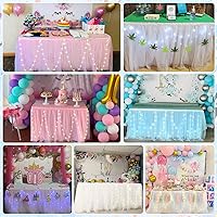 Vista 6 de Paquete de 2 faldas de mesa tutú de netbros con luces, faldas de mesa amarillas para mesas rectangulares de 6 pies, falda tutú de mesa para fiestas